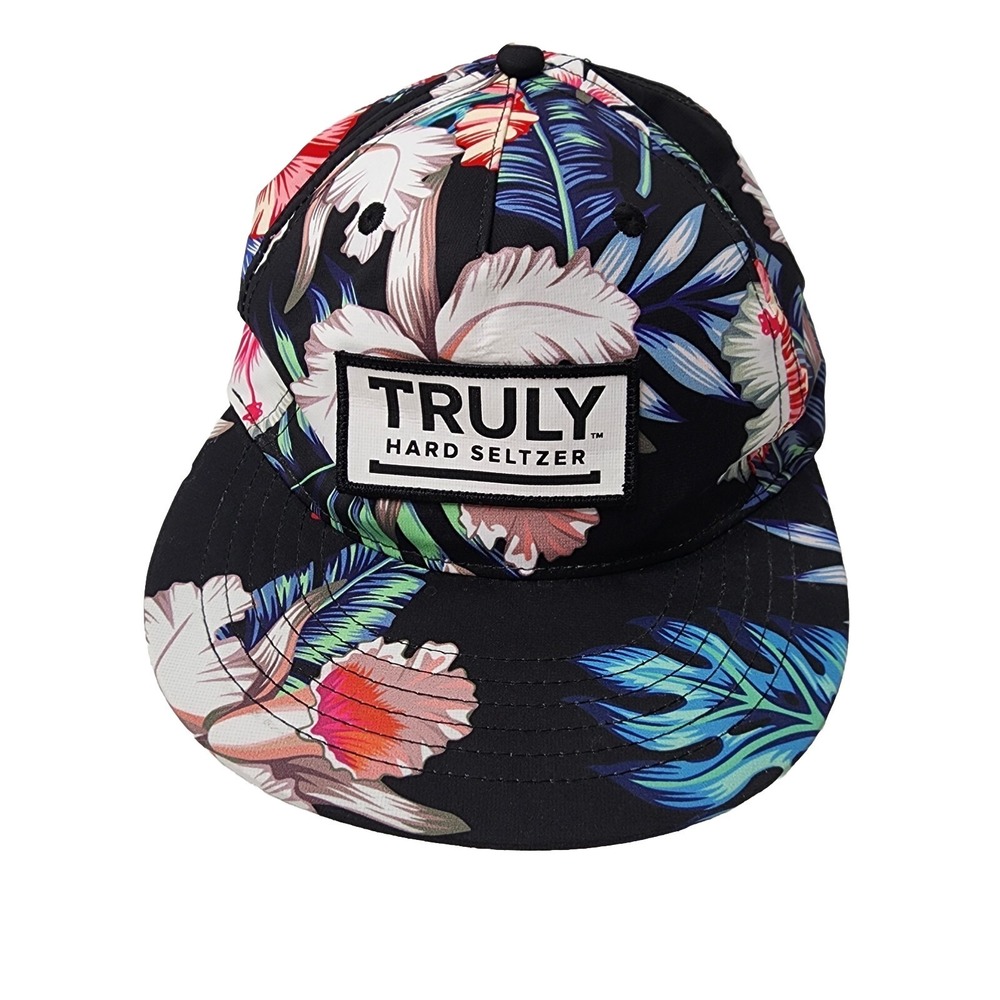 Truly Hard Seltzer Snapback Tiki Hat Hawaiian Floral Design Flat Bill Cap